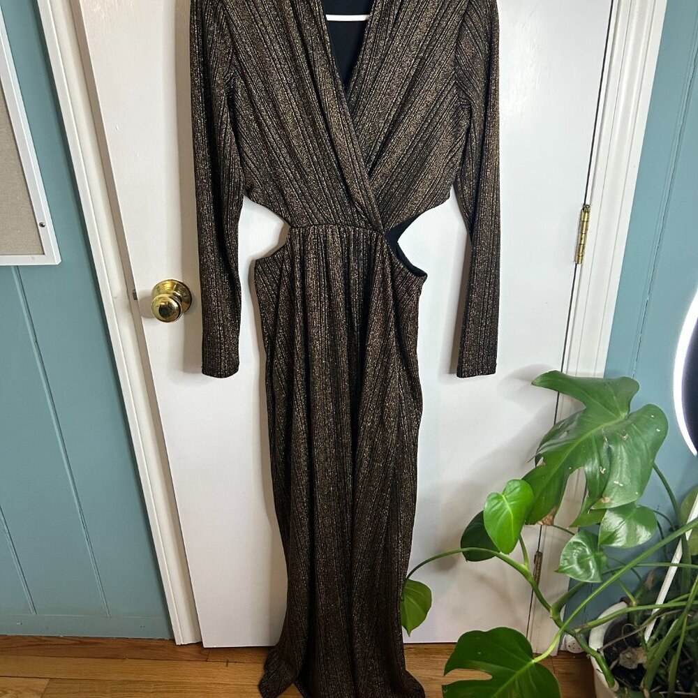 Rachel Rachel Roy Metallic Gold Cutout Maxi Dress M - Picture 6 of 8